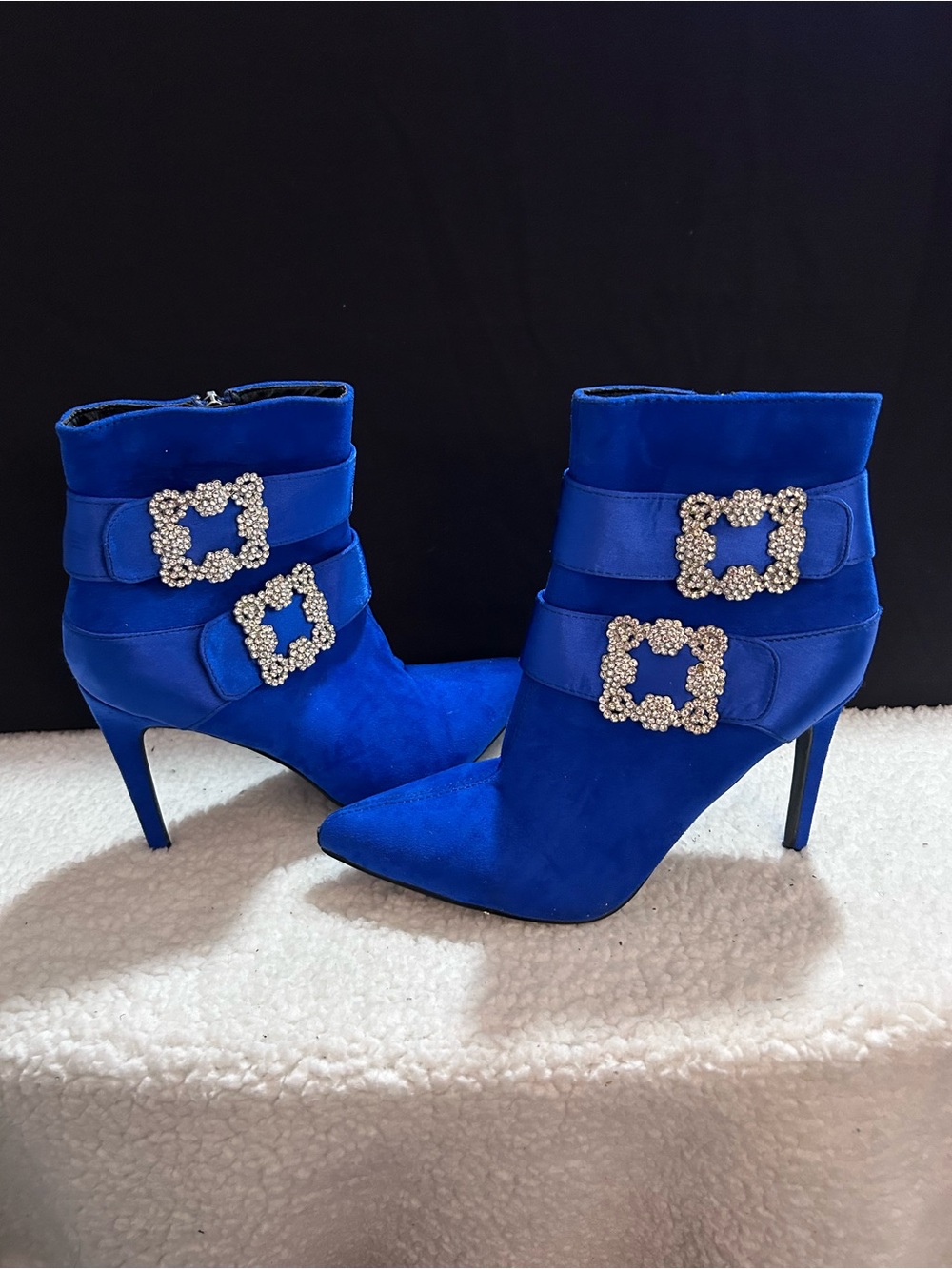 Cape Robbin Royal Blue Crystal-Buckle Ankle Boots